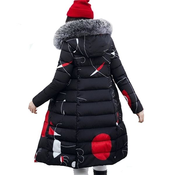 

winter women hooded coat fur collar thicken warm long jacket female plus size 3xl outerwear parka ladies chaqueta feminino 201209, Black