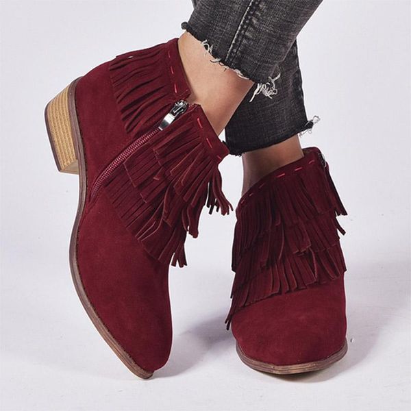 

big size 35-43 women retro boots 2020 autumn winter female faux suede fringed ankle boot tassel casual shoes botas mujer 8477g, Black