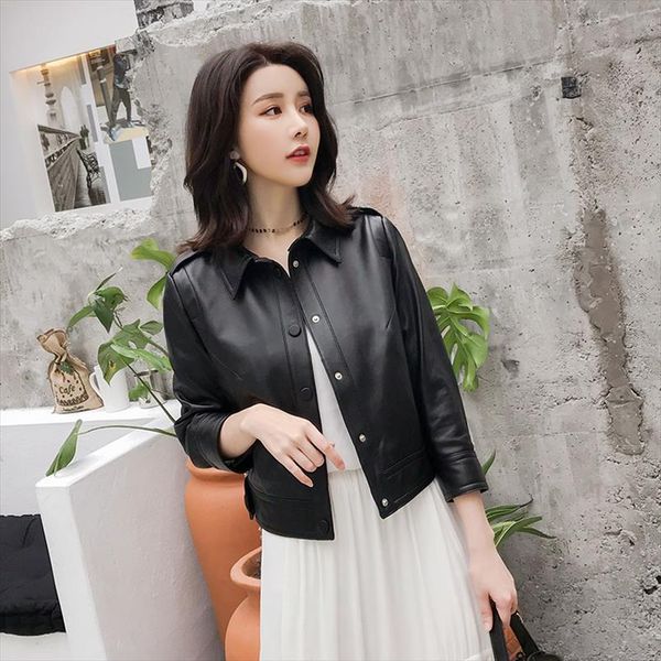 

короткие черные кожаные куртки женщины 3 4 рукав 5xl 6xl 7xl плюс размер женщин из искусственной кожи повседневная мода 2020, Black