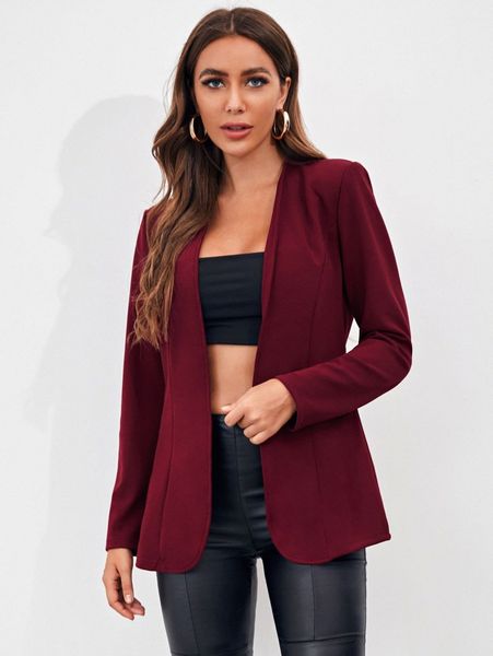 

open front solid blazer k4nl#, White;black