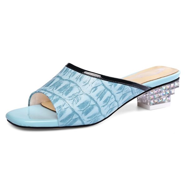 

2021 new female sandals genuine leather blue open heels black woman shoes ckoh