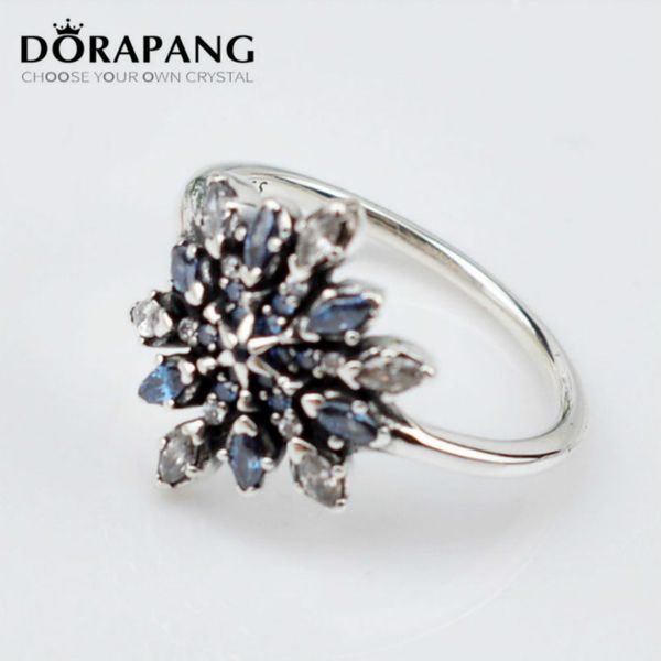 

2021 new authentic 100% 925 sterling silver white and blue diamond classic flower ring with clear cz fits european style jewelry rings jz003