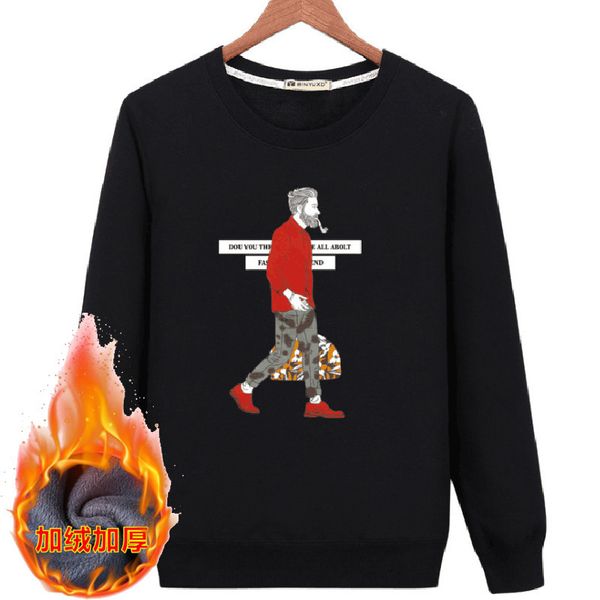 

round neck plush long sleeve loose fitting pullover warm base shirt thickened large men's sweater, Black