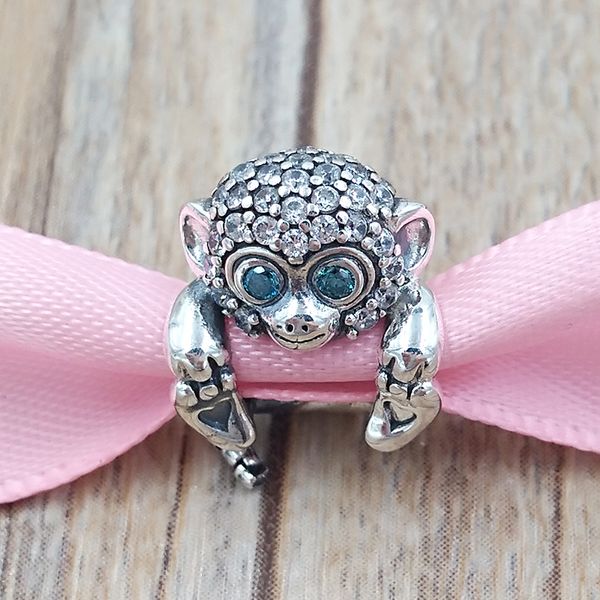 

authentic 925 sterling silver beads sparkling monkey charm charms fits european pandora style jewelry bracelets & necklace 798054cz, Black