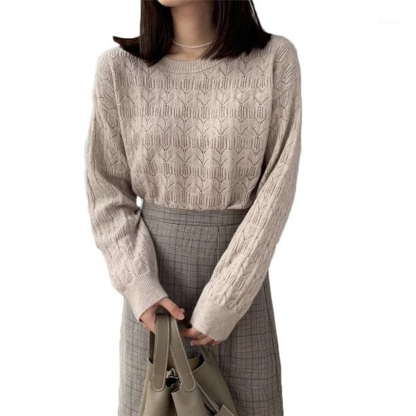 

2020 new arrival women hollow knitted pullover casual loose long-sleeve knit sweater female ns21391, White;black