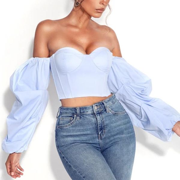 

ruched strapless wrap chest women spring autumn t-shirts white long sleeve solid slim pullovers for streetwear 2020