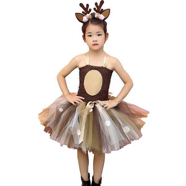 

brown deer tutu dress halloween costume for girls kids birthday party dress children cosplay animal sika deer dress up clothes t200709, Red;yellow