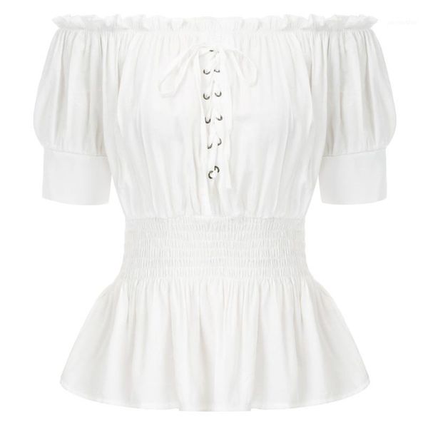 

women shirts ladies summer blouse steampunk half sleeve off shoulder1, White