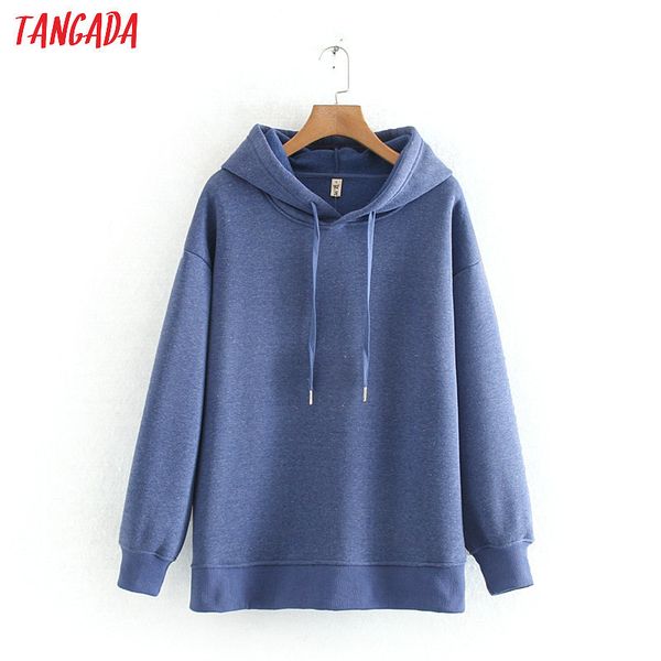 

tangada women blue fleece hoodie sweatshirts winter japanese fashion oversize ladies pullovers warm hooded 6l02 201009, Black