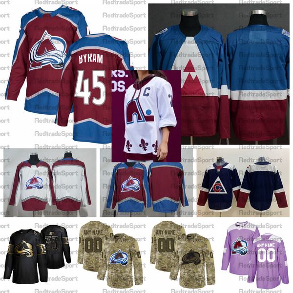 

2021 reverse retro customize #45 bowen byram colorado avalanche hockey jerseys golden edition camo veterans day fights cancer shirts, Black;red