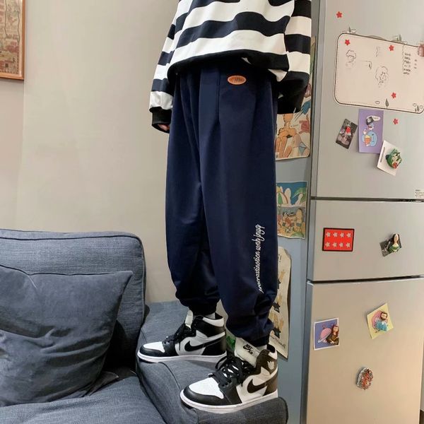 

korean wide leg men's fashion loose casual letter legged sports spring and autumn pants, Black