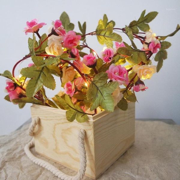 

2.2m simulation rose flower garland with copper led string light home decor1