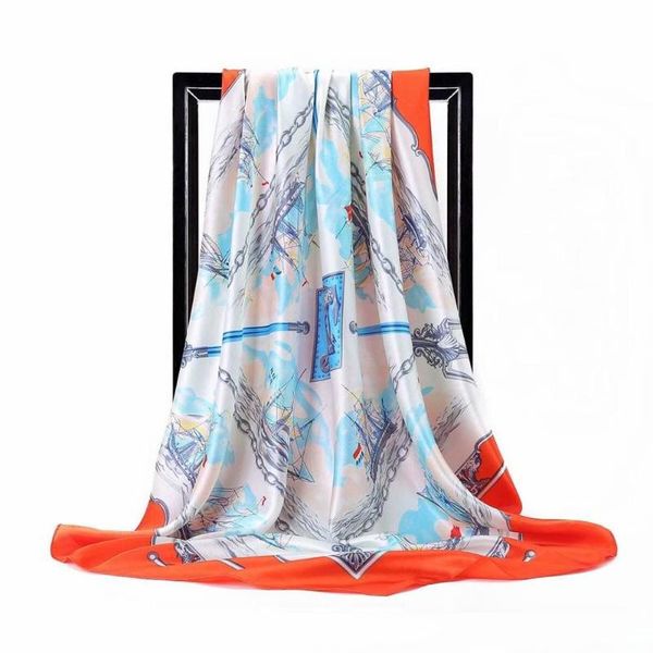 

scarves silk scarf fashion foulard satin shawl scarfs big size 90*90cm square hair /head women bandana handkerchief df09, Blue;gray