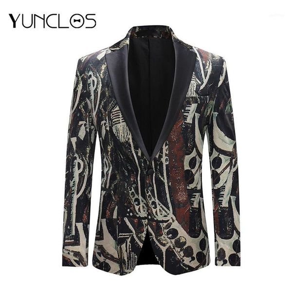 

unique print suit jacket men new fashion male blazer single breasted with button long sleeve jackets men casual coat for party1, White;black