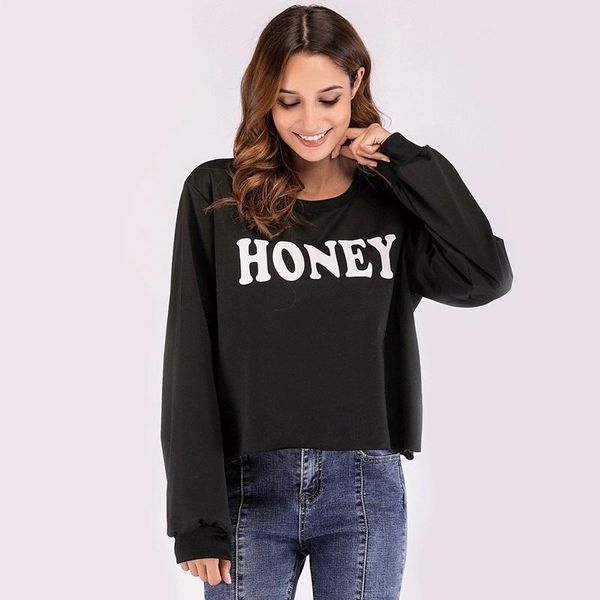 

round neck long sleeve letter print sweatshirt, Black