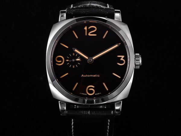 

v9 new pam00572 men's watch 45x12mm with pearl dial micro pendulum automatic chain mechanism aisi 316l fine steel dial sapphire mirror, Slivery;brown