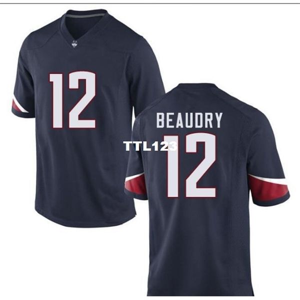 

2019 new 3740 uconn huskies mike beaudry #12 real full embroidery college jersey size s-4xl or custom any name or number jersey, Black
