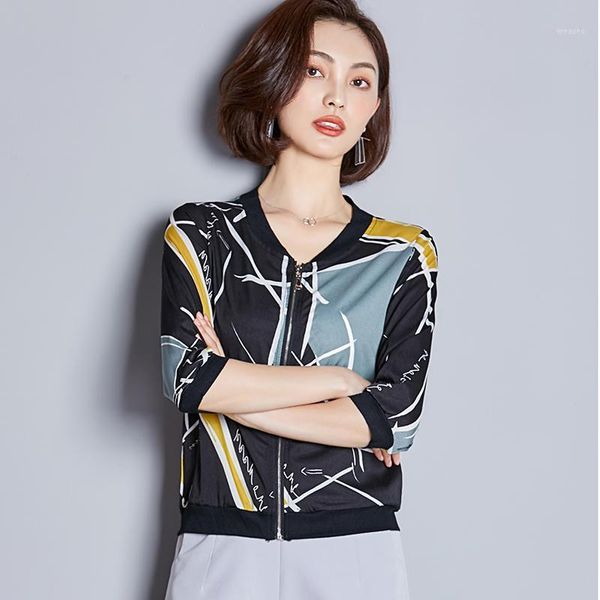 

autumn silk women jacket floral long sleeve baseball jacket women streetwear black short jackets plus size xxxl female1, Black;brown