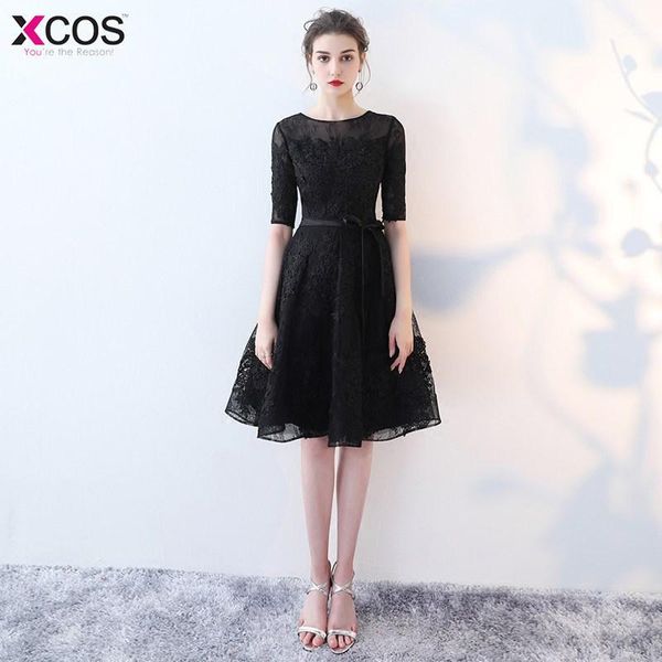 

in stock red cocktail dresses 2018 elegant short little black dress lace formal dresses simple short sleeve prom gown1, White;black