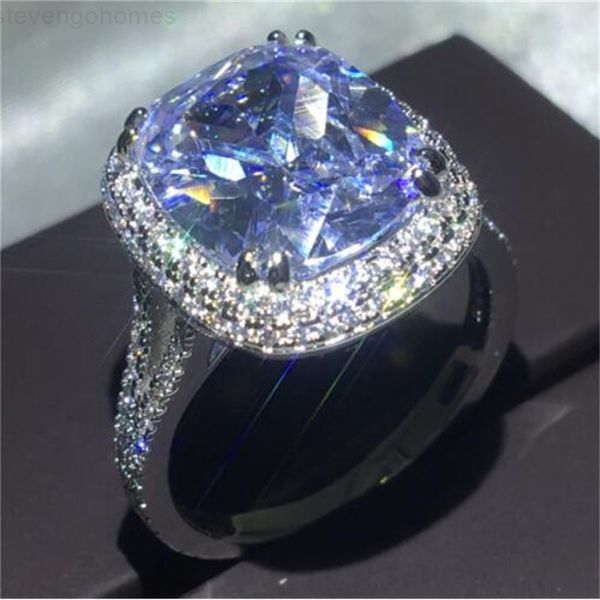 

big luxury ring 925 sterling silver cushion choucong cut 8ct diamond cz engagement wedding band rings for women jewelry, Slivery;golden