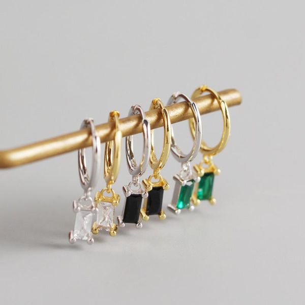 

hoop & huggie 100% authentic 925 sterling silver black/white/amethyst /emerald /citrine cz 4a+ square earrings jewelry tle2163, Golden;silver
