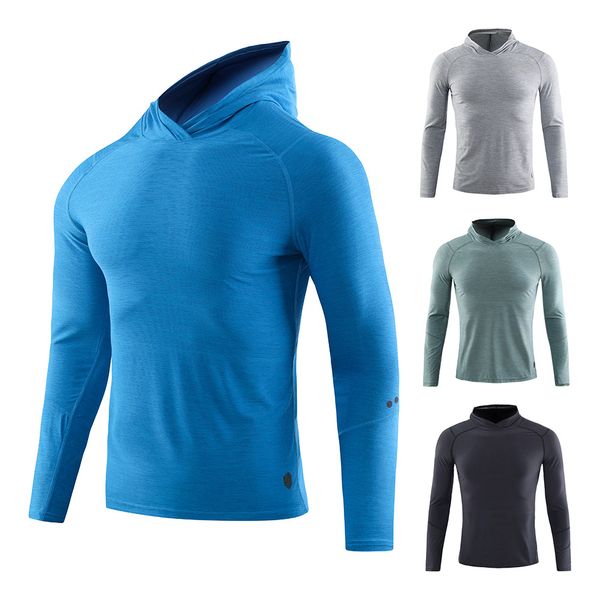 

men's running hooded tight t-shirt, tight fit long-sleeve fitness sport t-shirt, gym shirt and breathable running t-shirt 2020, Gray;blue