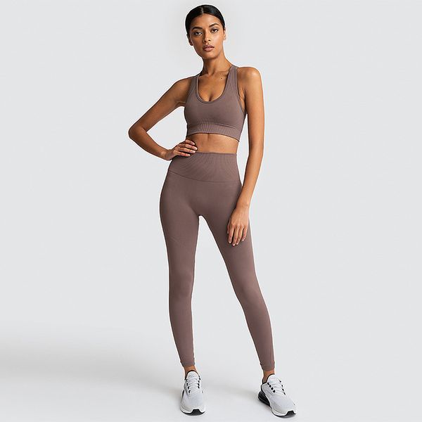 

seamless gym set nylon woman sportswear 2 piece exercise leggings padded sports bras women fitness wear yoga sets sports suits l c0123, Gray