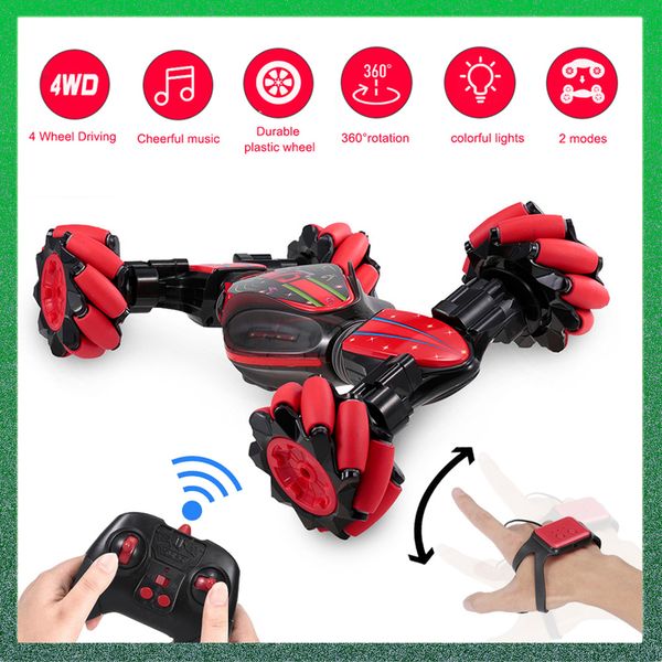 

4wd double side stunt gesture sensor watch drift rc car light music remote control transformer cars toy for kids