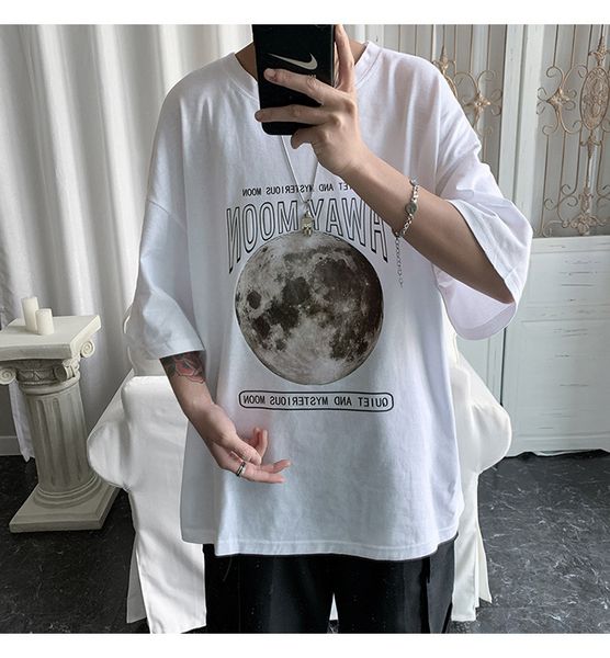 

2020 new menswear summer trend casual quarter earth printed short sleeve t-shirt, White;black