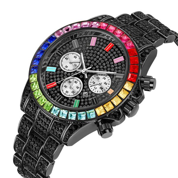 

new listing luxury men's quartz watch geneva fake three-eye stainless steel diamond quartz business watch men's fashion dress watc, Slivery;brown