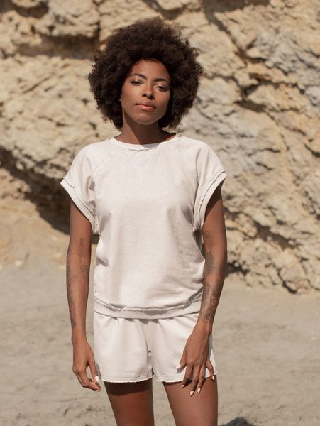 

stitching raglan sleeve frayed & drawstring shorts w45j#, White