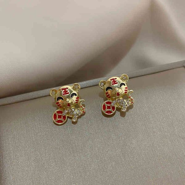 

925 silver needle zodiac tiger ear nail earrings female 2021 new fashion design, Golden