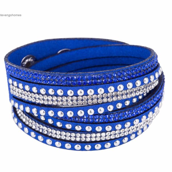 

6 korean rows of velvet long leather drill bracelet, Silver