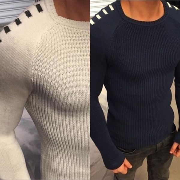 

2020 new sweater autumn and winter men's slim fitting long sleeve round neck sweater for men ifctd, Blue