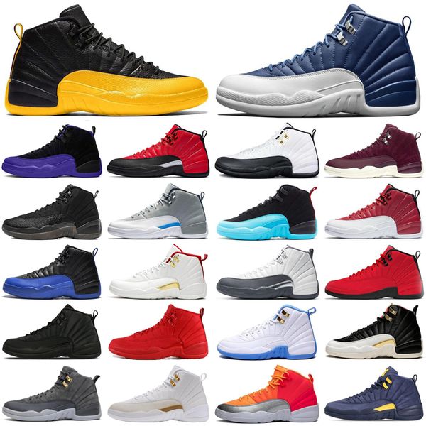 

2020 jumpman 12 12s dark grey men basketball shoes reverse taxi game royal flu game bulls black mens trainers sports sneakers size 7-13