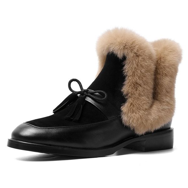 

fedonas fashion women genuine leather ankle boots butterfly-knot casual basic shoes woman new autumn winter short snow boots 201116, Black