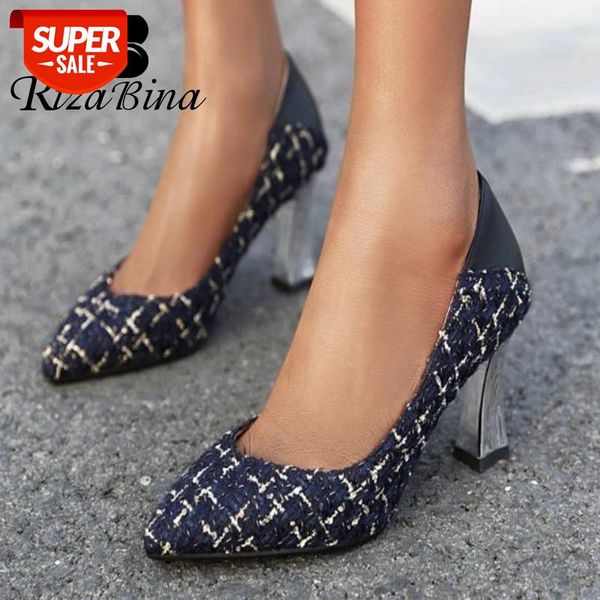 

rizabina plus size 31-47 fashion pumps shoes ladies' high-quality cotton shoes women modern pointed toe thick heels footwear #kw4k