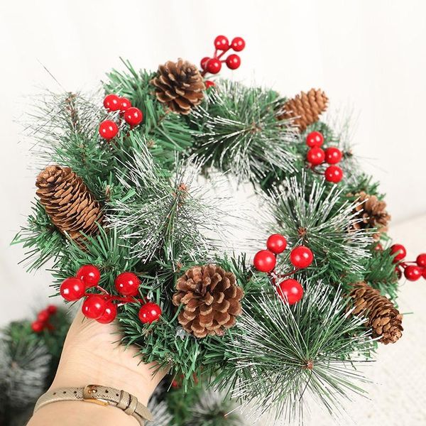 

christmas wedding party wreath artificial pine cones berries rattan round garland home door wall hanging ornament