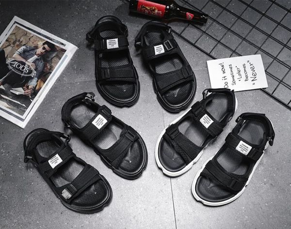 

2020 new summer sandals men's leisure beach trend korean couple sandals one, Black