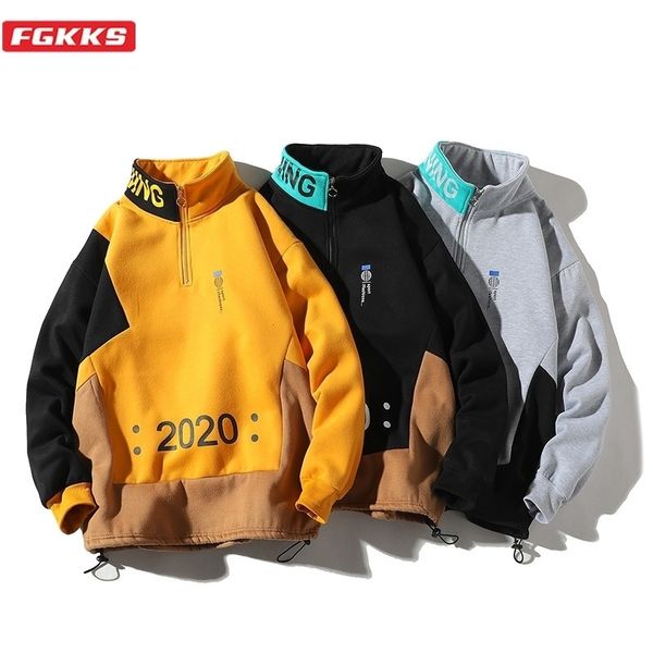 

fgkks brand men print hoodies sweatshirts spring new men's fashion patchwork sweatshirt high street casual sweatshirt male 201020, Black