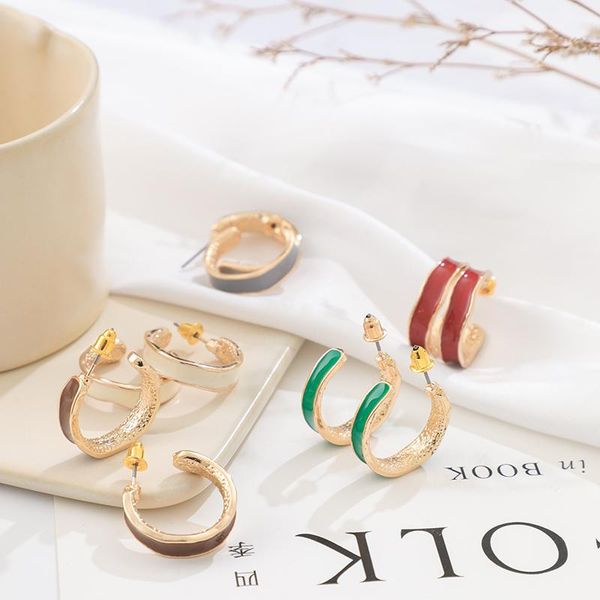 

hoop & huggie shamir korean character c word shape earring female port fair maiden wind contracted geometric earrings girl jewelry gifts, Golden;silver