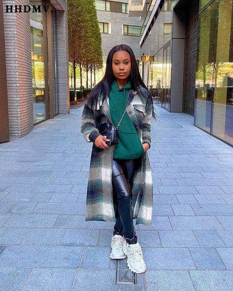 

women's wool & blends hhdmv 2021 spring women fashion street casual style long woolen cloth coat sleeve lapel plaid, Black