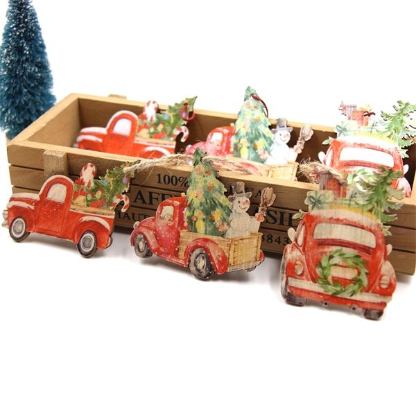 3PCS Kreative Vintage Holz Auto Anhänger Ornament DIY Spielzeug Holz Handwerk Für Weihnachten Home Party Dekoration Kinder Geschenke Liefert Y201020