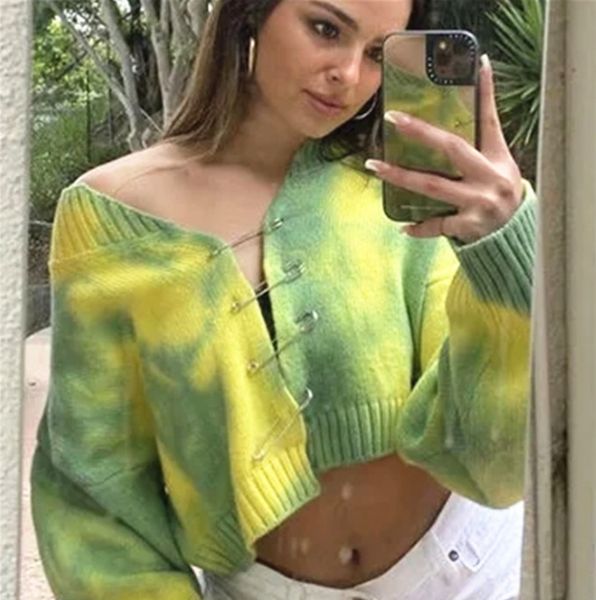 

улица стиль дефиле мода галстук-краситель свитера европейского стиля пин свободного кардиган свитер женщины пальто, White;black