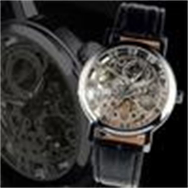

watch for 2013 new hand-winding skeleton leather mechanical mens skeleton watch wholesales good quality, Slivery;brown