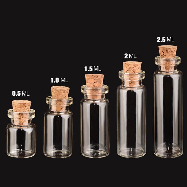 0.5ML- 5ML Tubo di vetro per fiala con tappo in sughero minuscolo con test di reagenti per bottiglie di mini campioni in legno