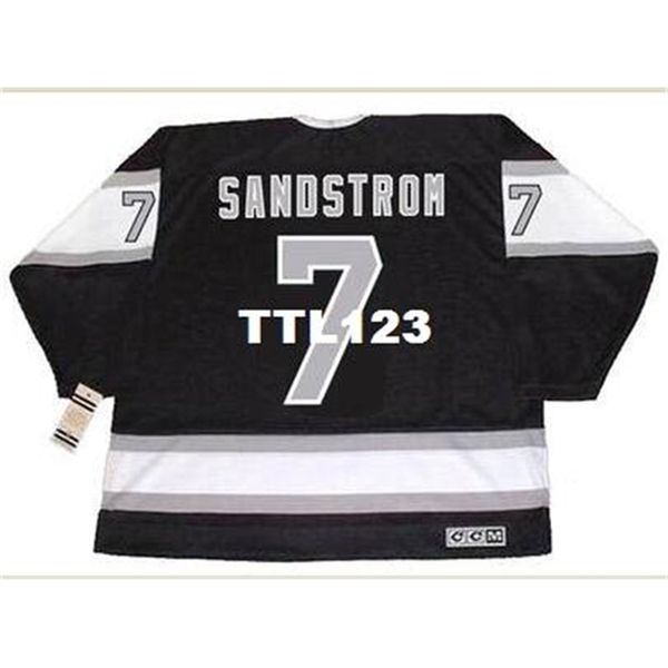 

421 #7 tomas sandstrom los angeles kings 1989 ccm vintage away hockey jersey or custom any name or number retro jersey, Black