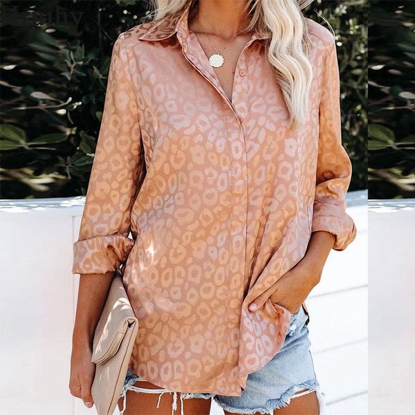 

streetwear fashion womens blouses turn-down collar leopard print ladies front single button casual office women blouse 2021, White