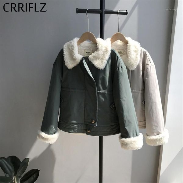 

casual lambswool turndown collar coats winter short down jacket women retro buttons warm thicken down parka crriflz1, Black