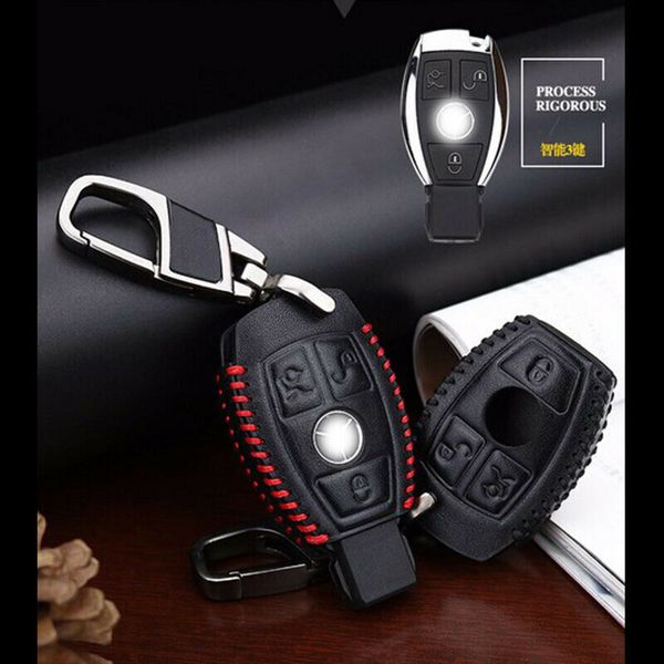 

car remote key case cover leather key chain for mercedes-benz amg 3 buttons key
